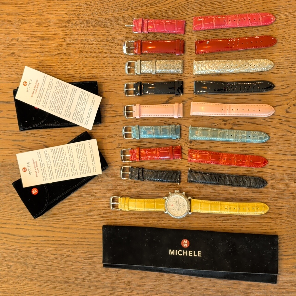 Michele CSX Diamond Watch with 9 Genuine Leather Michele Bands - Picture 6 of 7